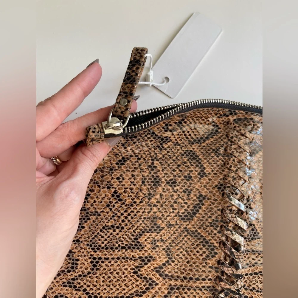 NWT Raj Anthropologie Brown Snakeskin Print flat zip clutch/makeup bag Deadstock